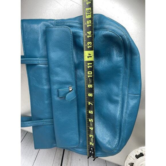 Zenith Genuine Pebbled Leather Tote Handbag Shoulder Bag Green Blue - Picture 8 of 8